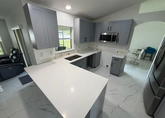 Kitchen remodel in progress with new cabinetry in a Houston home
